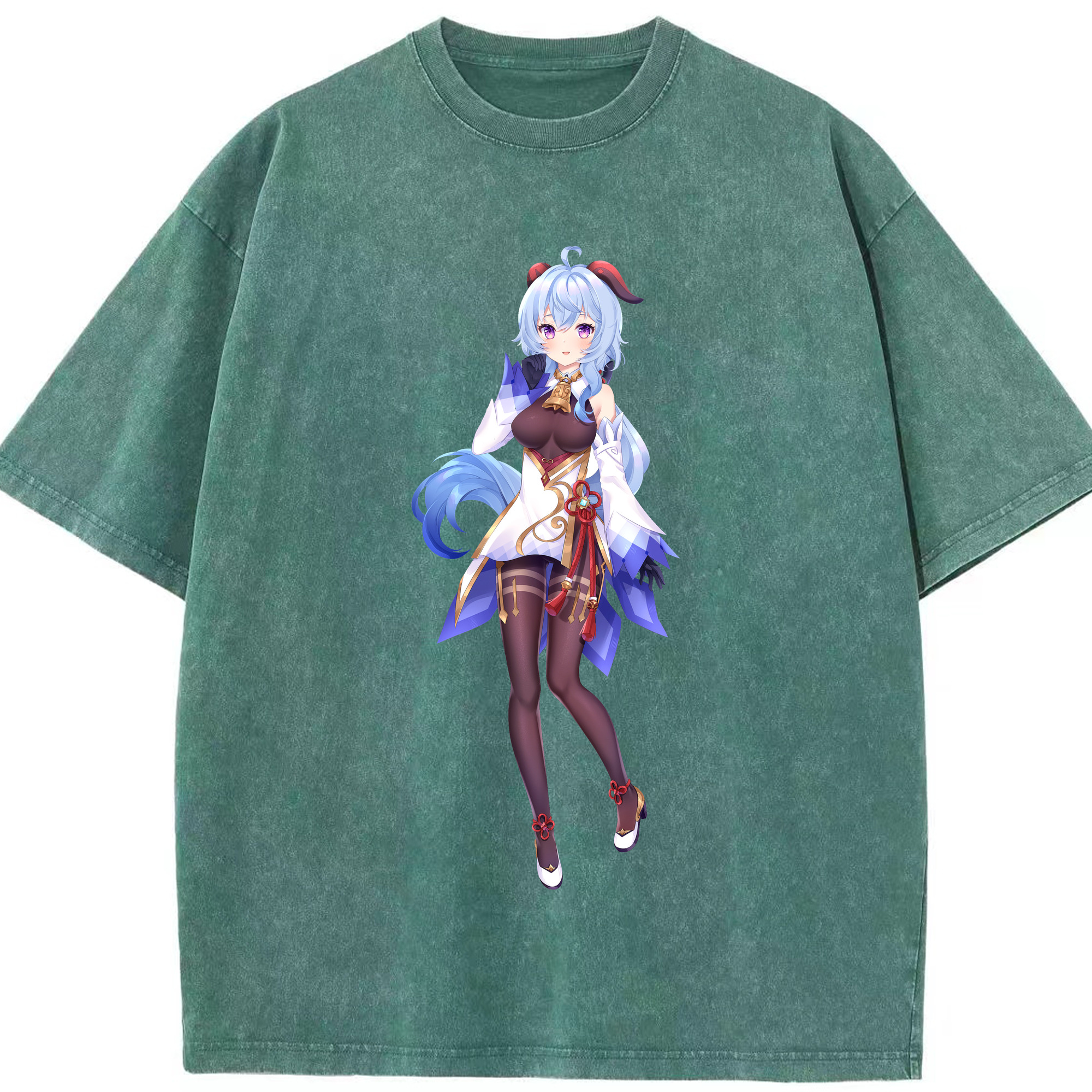 げんし神 甘雨 かんう genshin Ganyu 綿100% ヴィンテージ風 半袖Tシャツ（フロントプリント）